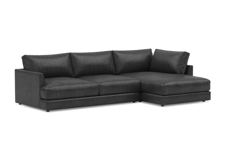 Valencia Serena Leather Three Seats with Right Chaise Sectional Sofa, Black