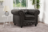 Valencia Parma Full Aniline Leather Chesterfield Single Sofa Accent Chair, Black
