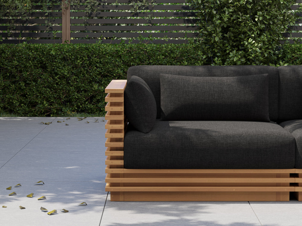 Valencia Elise Fabric Sectional Outdoor Three Seats Sofa, Black Left side diagram