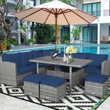 7 Pieces Patio Rattan Dining Furniture Sectional Sofa Set with Wicker Ottoman