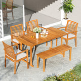 6 Pieces Outdoor Acacia Wood Dining Set with Umbrella Hole