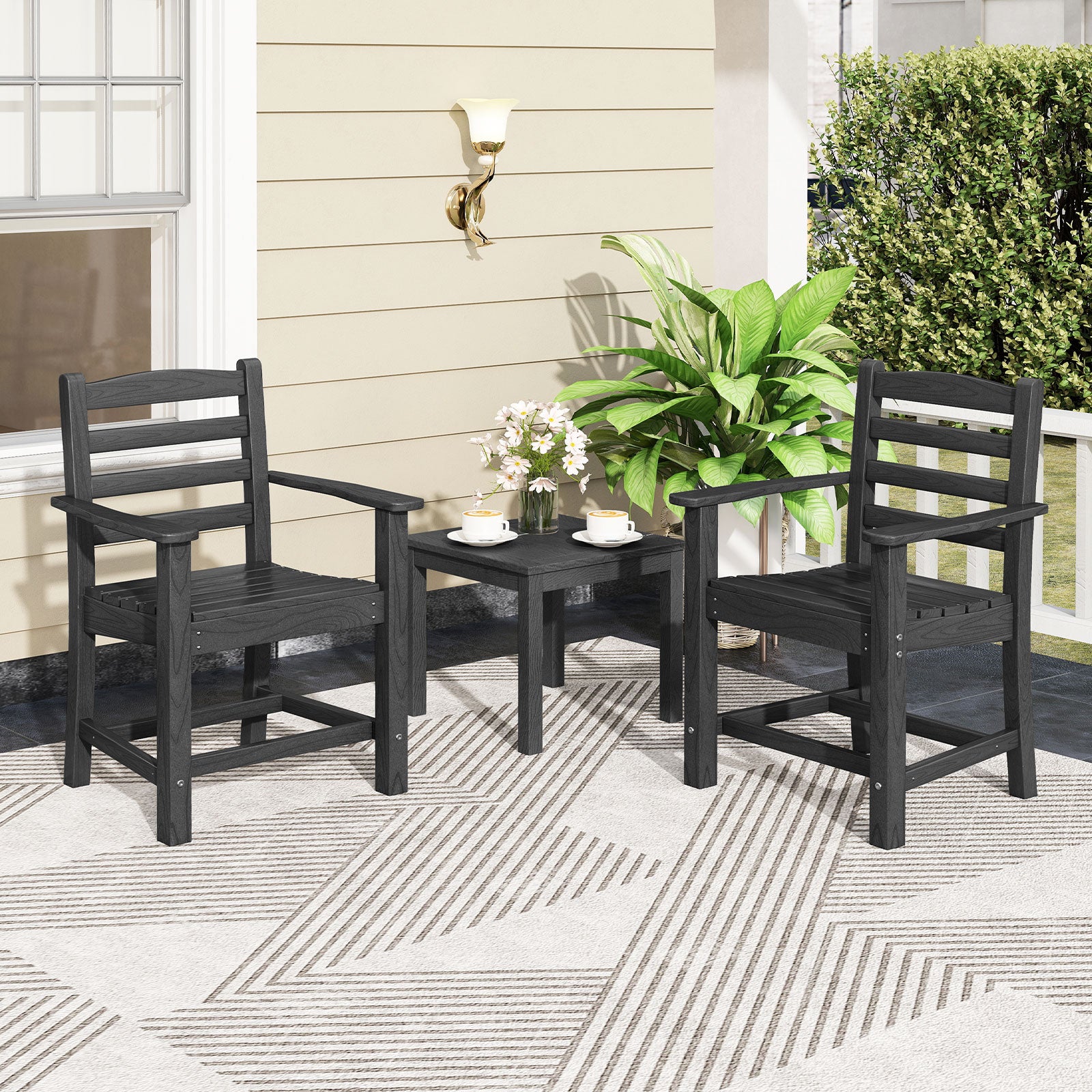 6 Pieces Patio Dining Bench Set Outdoor HDPE Weather Resistant Table and Chairs Set