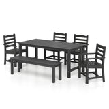 6 Pieces Patio Dining Bench Set Outdoor HDPE Weather Resistant Table and Chairs Set