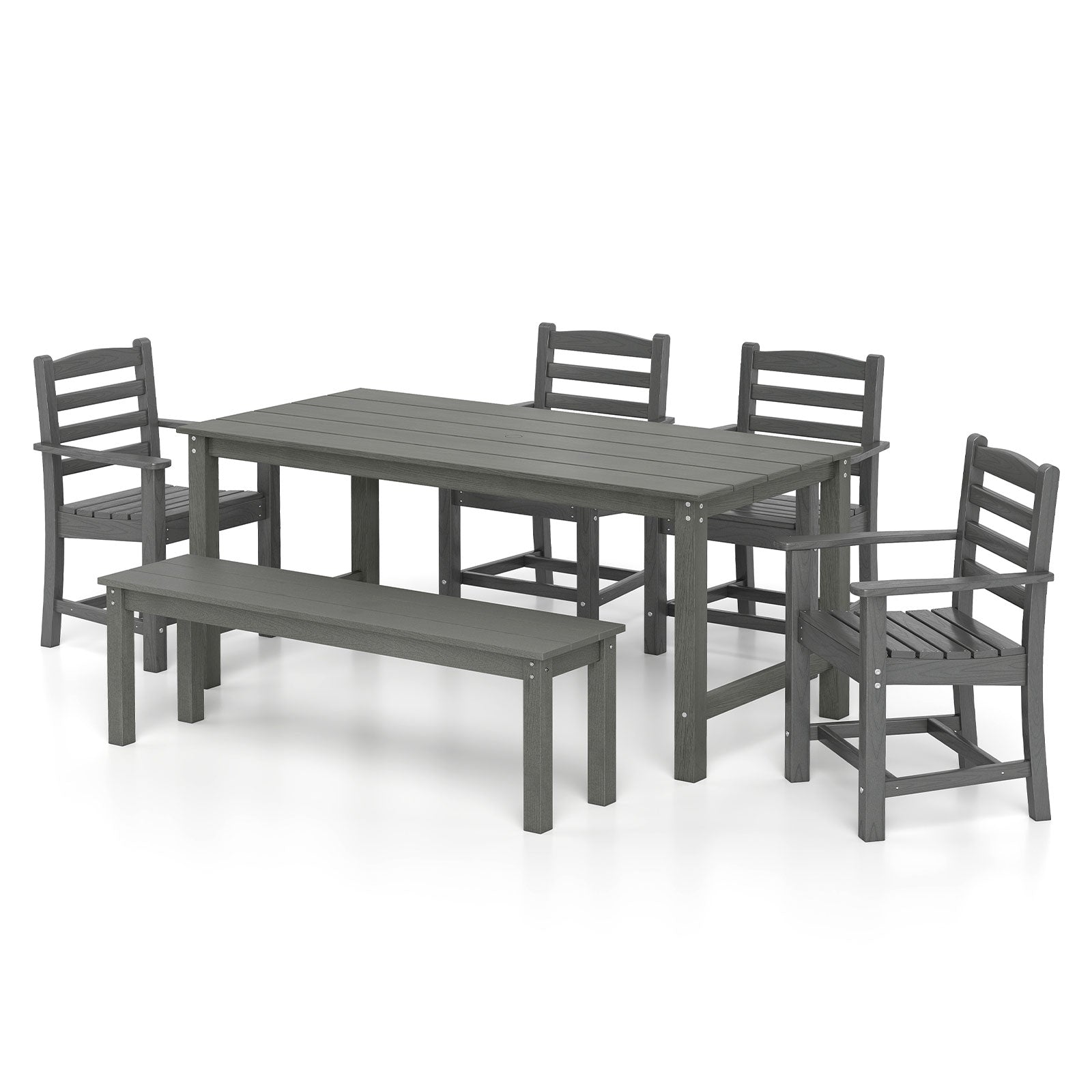 6 Pieces Patio Dining Bench Set Outdoor HDPE Weather Resistant Table and Chairs Set