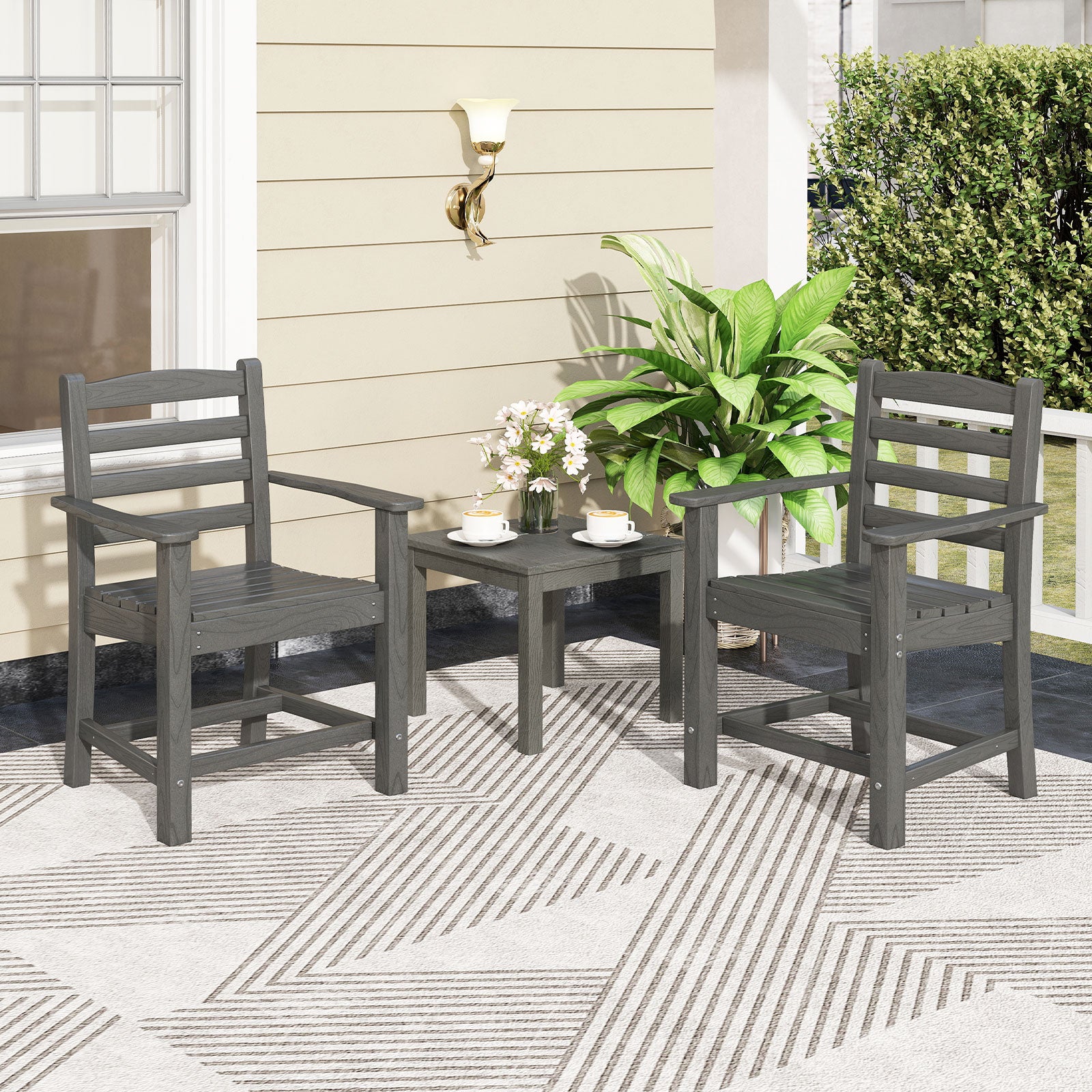 6 Pieces Patio Dining Bench Set Outdoor HDPE Weather Resistant Table and Chairs Set