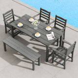 6 Pieces Patio Dining Bench Set Outdoor HDPE Weather Resistant Table and Chairs Set