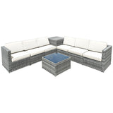 8 Piece Wicker Sofa Rattan Dinning Set Patio Furniture with Storage Table