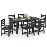 7 Pieces Outdoor Dining Table Set for 6 People 67 Inch HDPE Patio Rectangle Table and 6 Armchairs