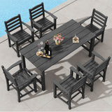 7 Pieces Outdoor Dining Table Set for 6 People 67 Inch HDPE Patio Rectangle Table and 6 Armchairs