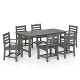 7 Pieces Outdoor Dining Table Set for 6 People 67 Inch HDPE Patio Rectangle Table and 6 Armchairs