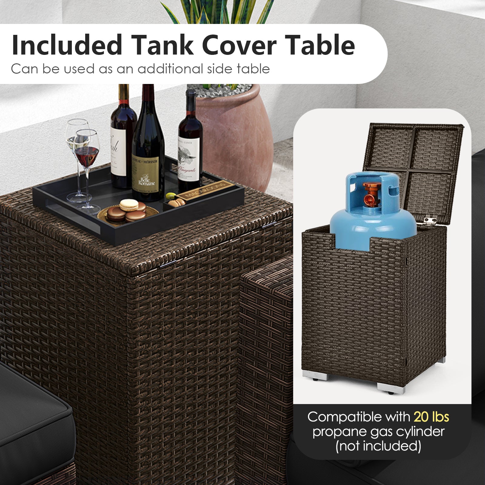 7 Pieces Outdoor Furniture Set with 32 Inch Fire Pit Table and Propane Tank Cover