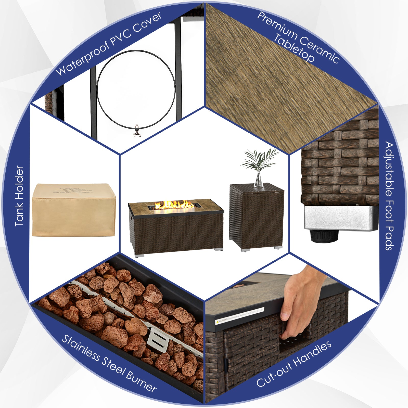 7 Pieces Outdoor Furniture Set with 32 Inch Fire Pit Table and Propane Tank Cover