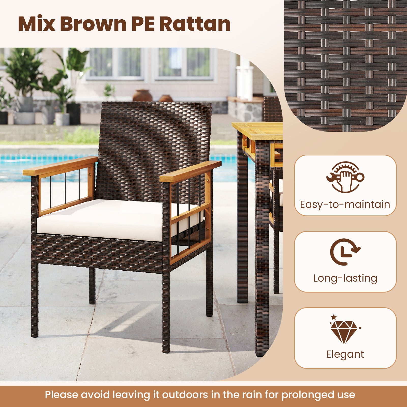 7 Pieces PE Wicker Patio Dining Set for Garden and Backyard