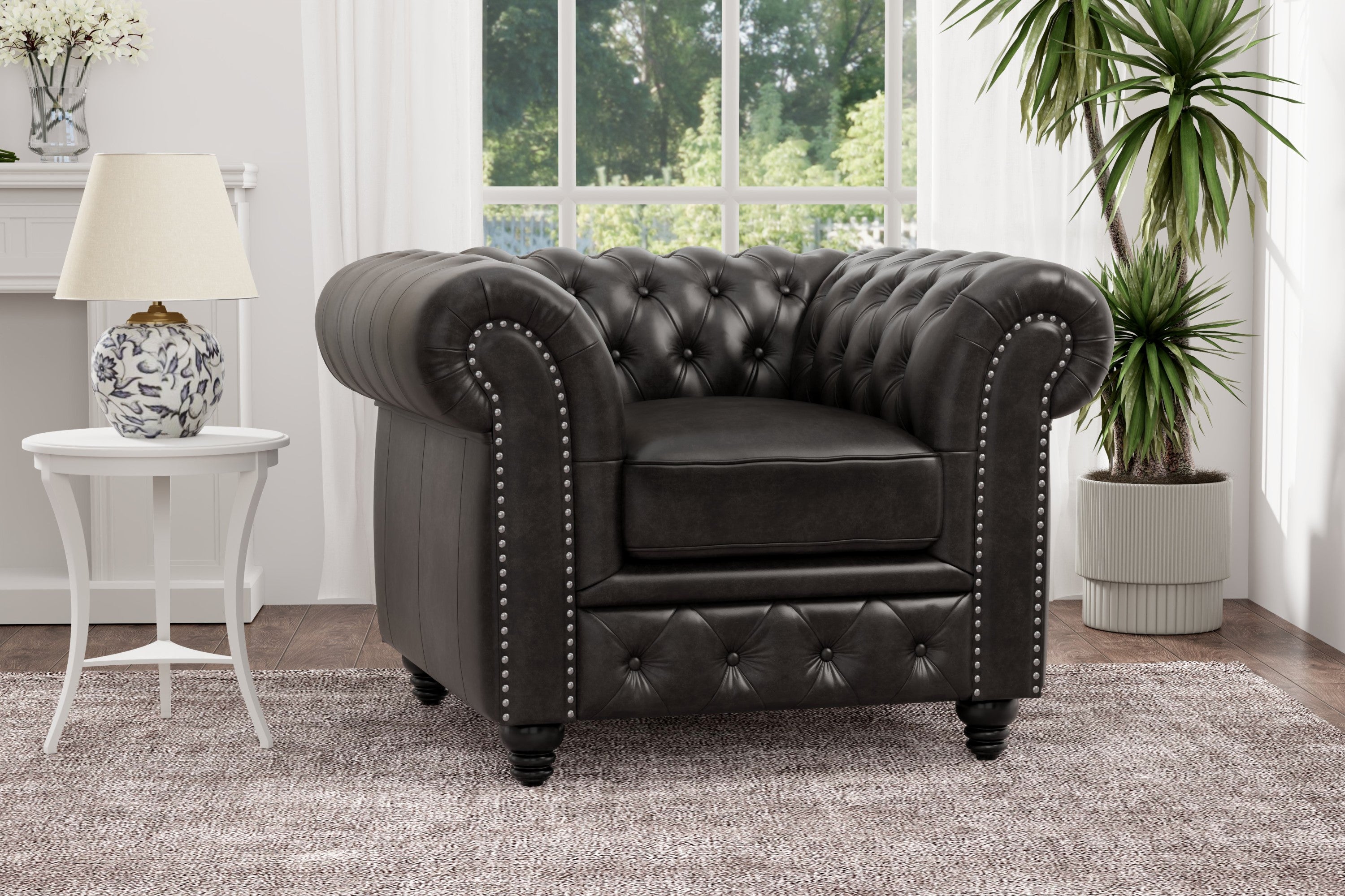 Chesterfield black leather chair discount