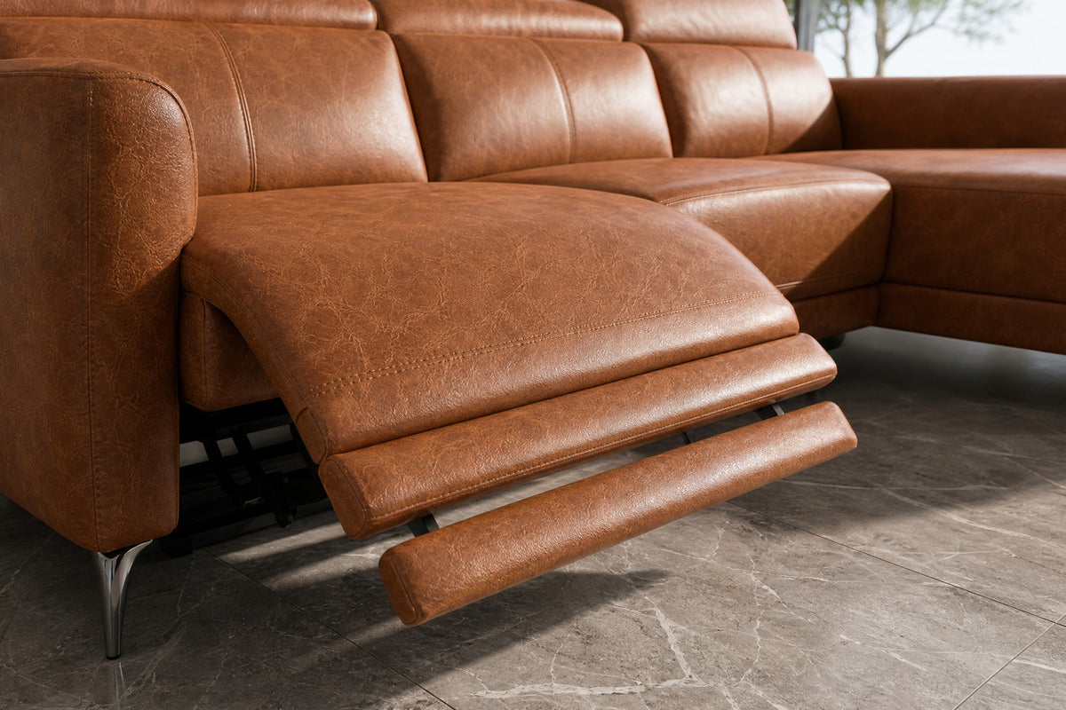 Andria Distressed Italian Aniline Leather Power Reclining Sectional Sofa