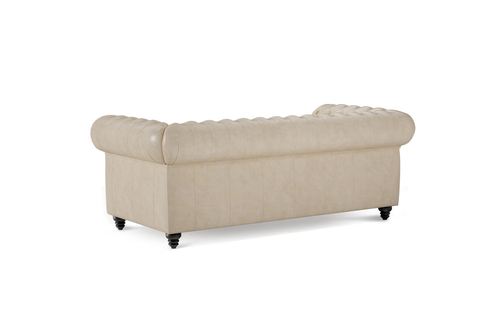 Valencia Parma 82" Full Aniline Leather Chesterfield Three Seats Sofa, Antique White Color