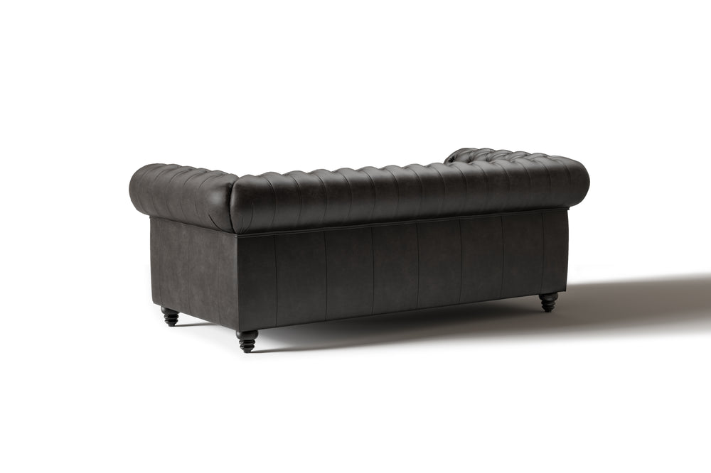 Valencia Parma 82" Full Aniline Leather Chesterfield Three Seats Sofa, Black Color