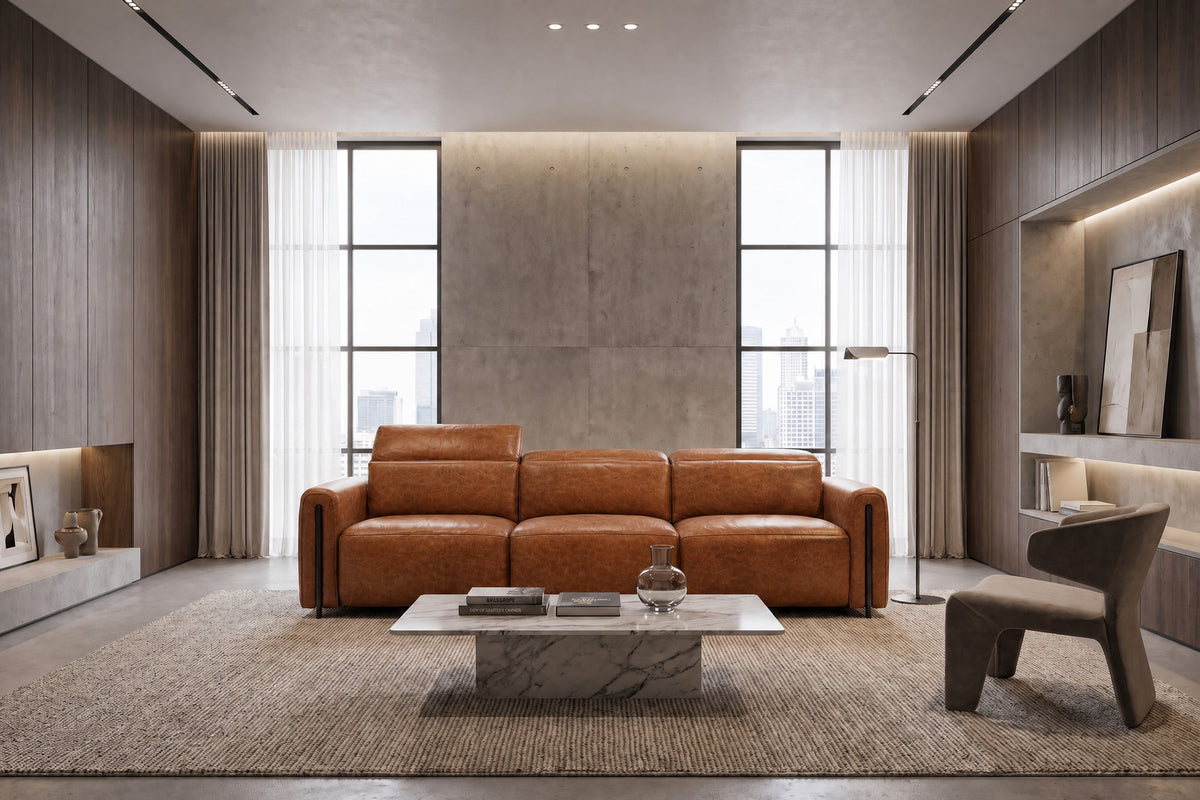 Octavia Distressed Italian Aniline Leather Dual Reclining Sofa