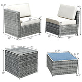 8 Piece Wicker Sofa Rattan Dinning Set Patio Furniture with Storage Table