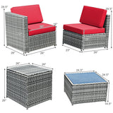 8 Piece Wicker Sofa Rattan Dinning Set Patio Furniture with Storage Table