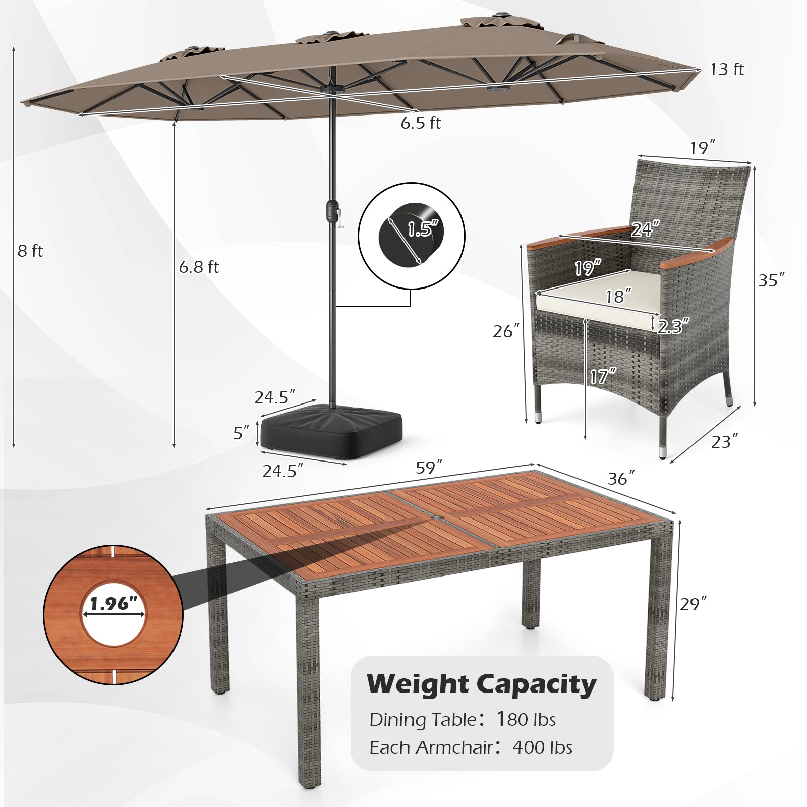 8-Piece Patio Dining Set with Double-Sided Market Umbrella
