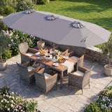 8-Piece Patio Dining Set with Double-Sided Market Umbrella