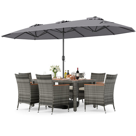 8-Piece Patio Dining Set with Double-Sided Market Umbrella