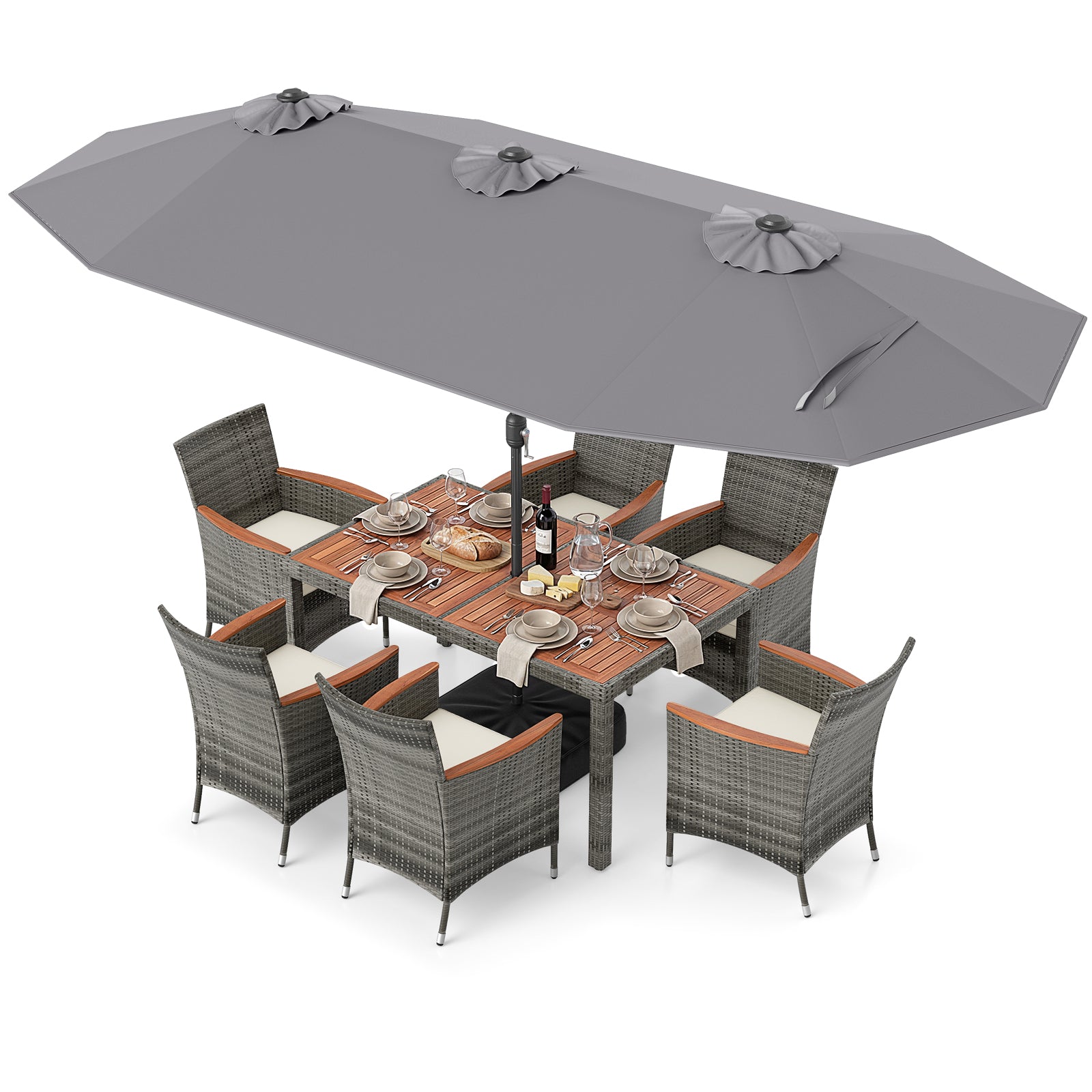 8-Piece Patio Dining Set with Double-Sided Market Umbrella