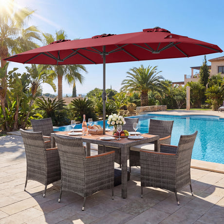 8-Piece Patio Dining Set with Double-Sided Market Umbrella