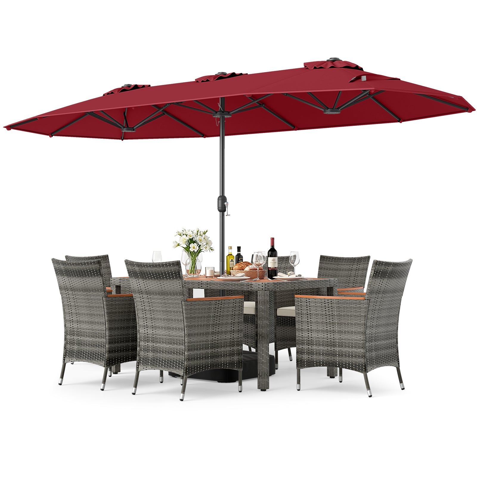 8-Piece Patio Dining Set with Double-Sided Market Umbrella
