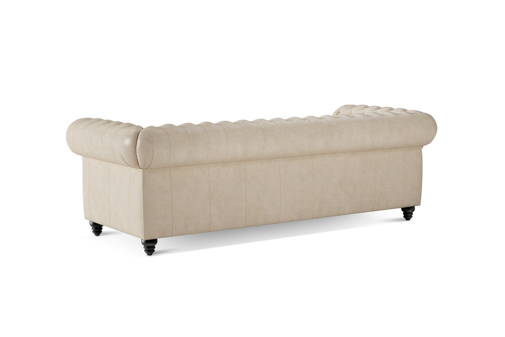 Valencia Parma 92" Full Aniline Leather Chesterfield Three Seats Sofa, Antique White Color