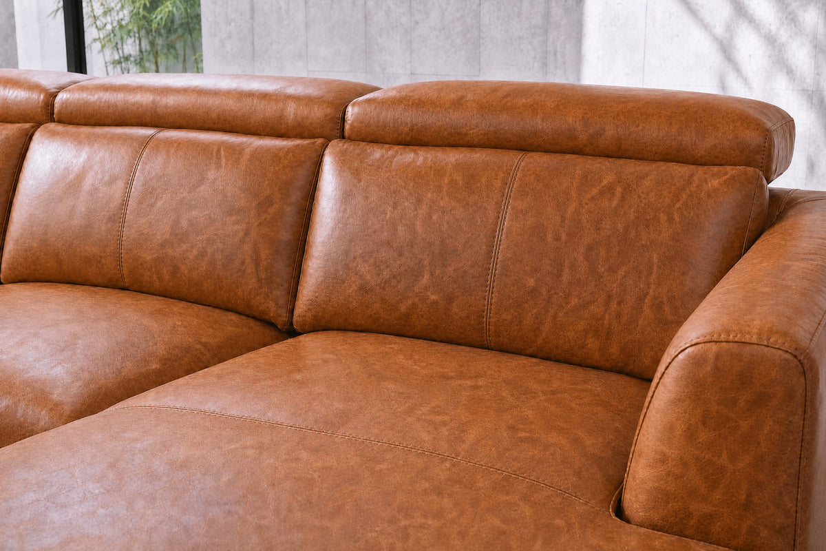 Andria Distressed Italian Aniline Leather Power Reclining Sectional Sofa