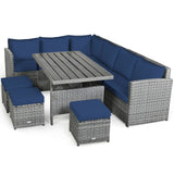 7 Pieces Patio Rattan Dining Furniture Sectional Sofa Set with Wicker Ottoman