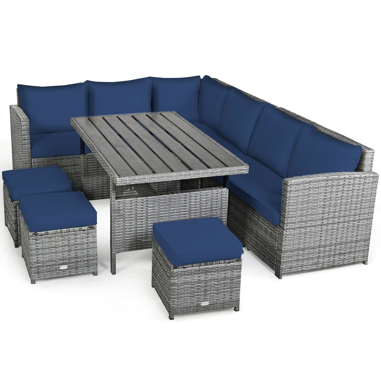 7 Pieces Patio Rattan Dining Furniture Sectional Sofa Set with Wicker Ottoman