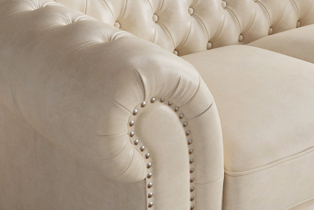 Valencia Parma 82" Full Aniline Leather Chesterfield Three Seats Sofa, Antique White Color