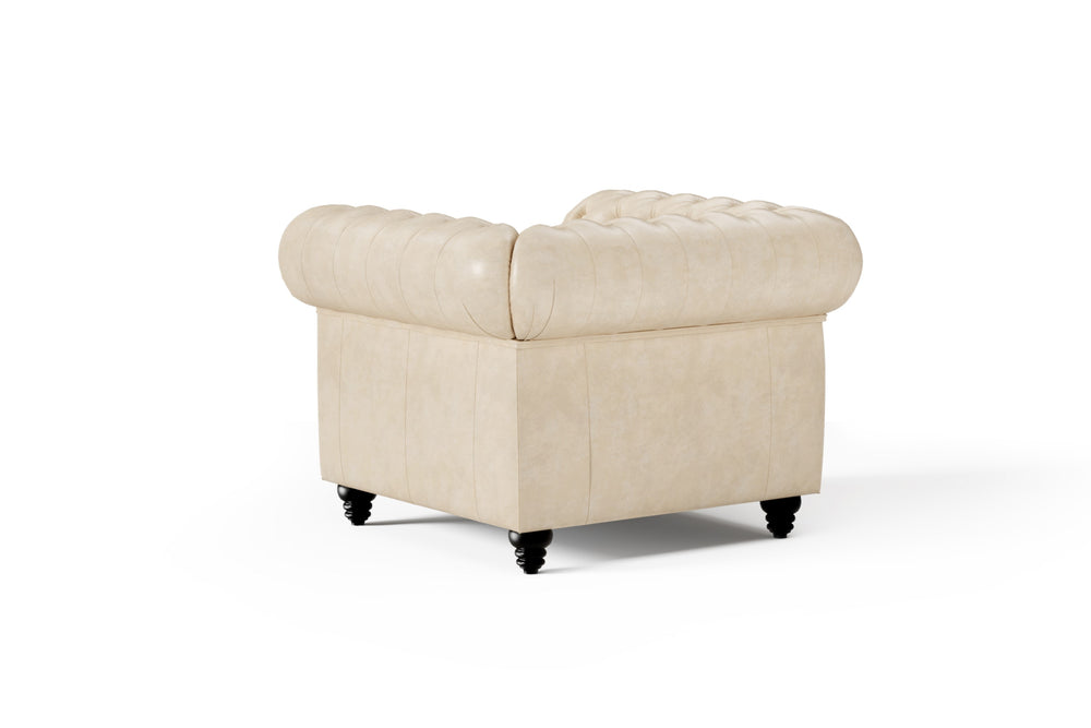 Valencia Parma Full Aniline Leather Chesterfield Single Sofa Accent Chair, Antique White Color