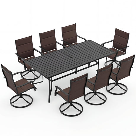 9-Piece Outdoor Dining Set for 8 with Umbrella Hole and 8 Chairs