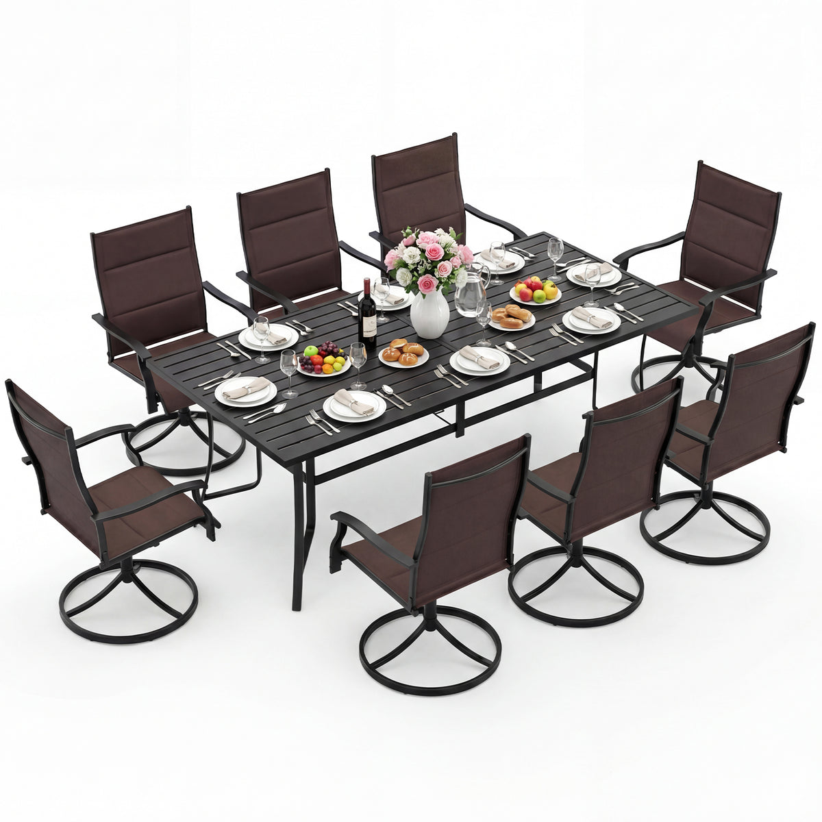 9-Piece Outdoor Dining Set for 8 with Umbrella Hole and 8 Chairs