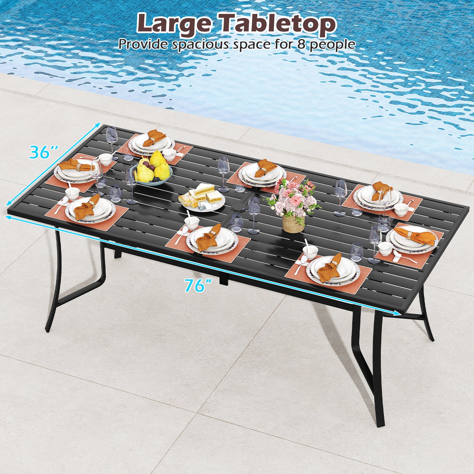 9-Piece Outdoor Dining Set for 8 with Umbrella Hole and 8 Chairs