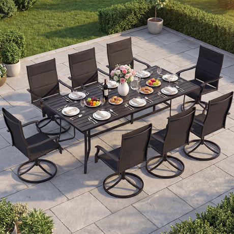 9-Piece Outdoor Dining Set for 8 with Umbrella Hole and 8 Chairs