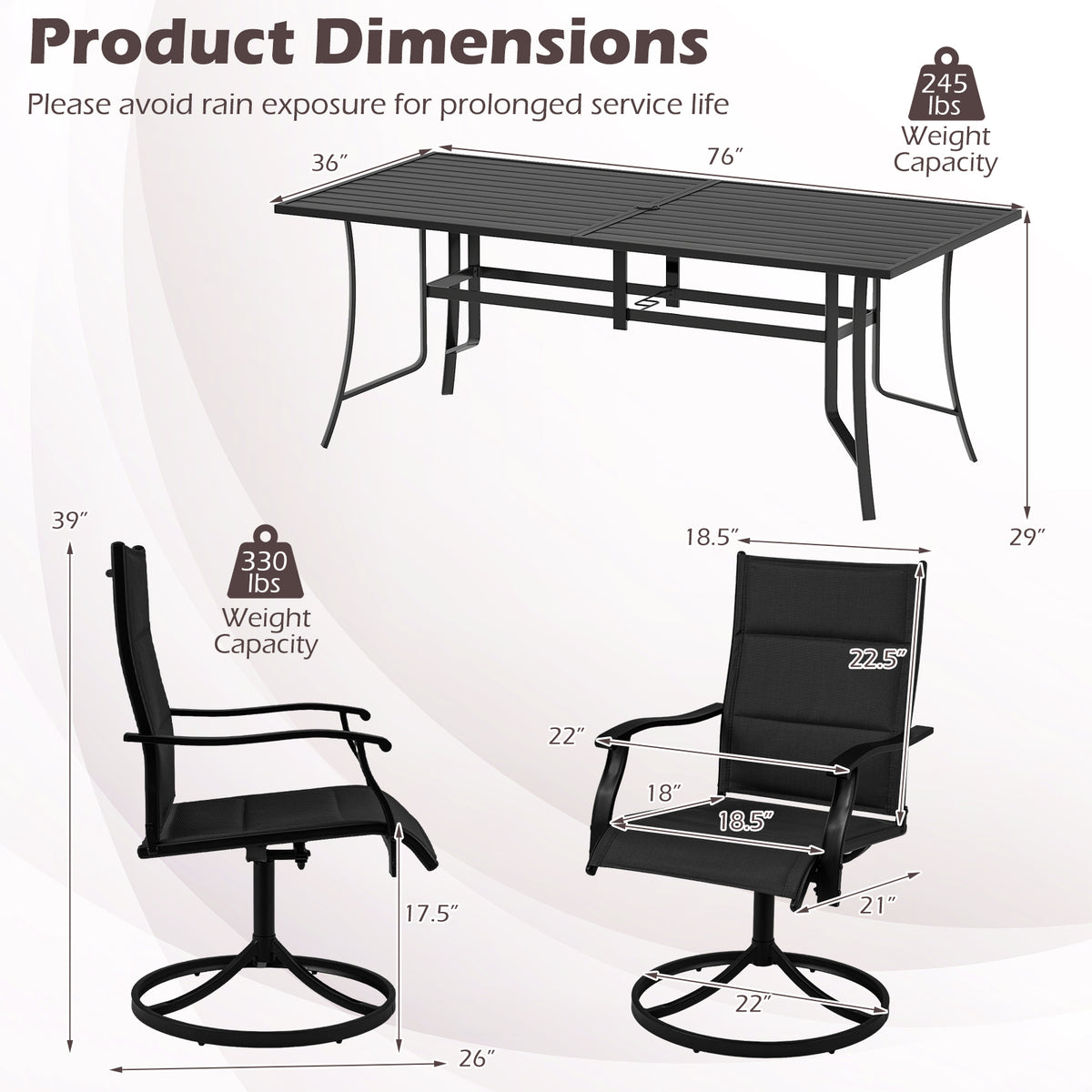 9-Piece Outdoor Dining Set for 8 with Umbrella Hole and 8 Chairs