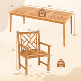 9-Pieces Patio Dining Table Set Wood Rectangular Dining Table with 8 Chairs and Slatted Tabletop