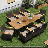 9 Pieces Patio PE Wicker Dining Set with Cushions and Umbrella Hole