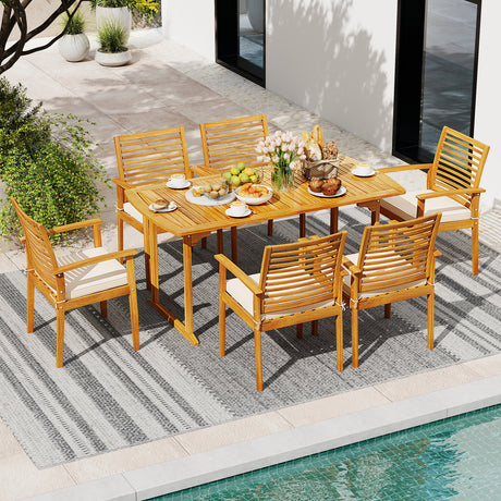 Acacia Wood 7 Piece Patio Dining Set With Umbrella Hole