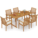 Acacia Wood 7 Piece Patio Dining Set With Umbrella Hole