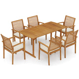 Acacia Wood 7 Piece Patio Dining Set With Umbrella Hole
