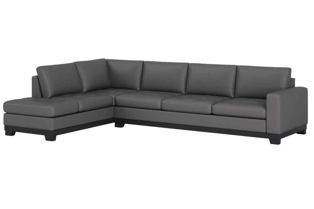 Valencia Aine Top Grain Leather Four Seats with Left Chaise Sofa, Charcoal Grey