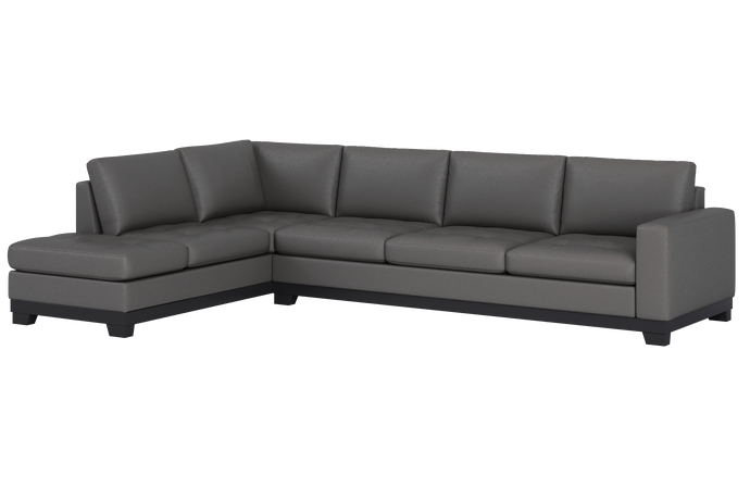 Valencia Aine Top Grain Leather Four Seats with Left Chaise Sofa, Charcoal Grey