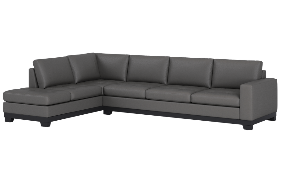 Valencia Aine Top Grain Leather Four Seats with Left Chaise Sofa, Charcoal Grey