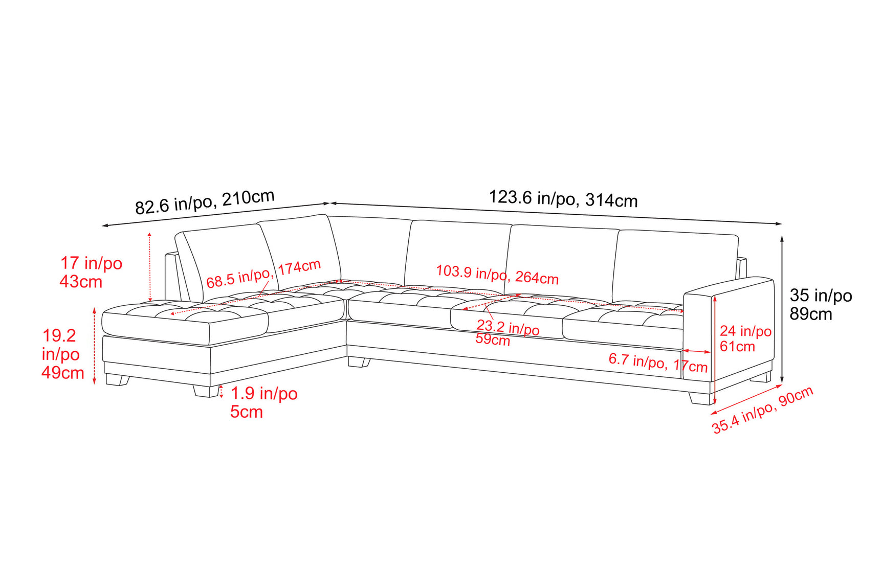 Aine Leather Corner Sectional Sofa